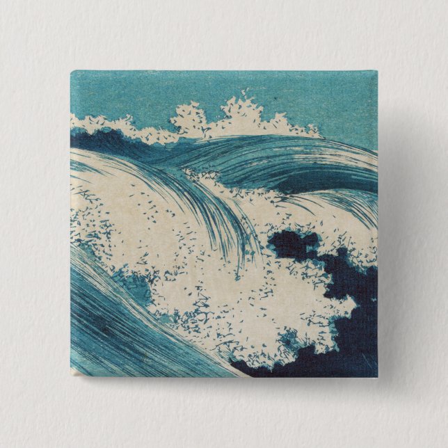 Antique Japanese Blue Waves Ocean Print 15 Cm Square Badge (Front)
