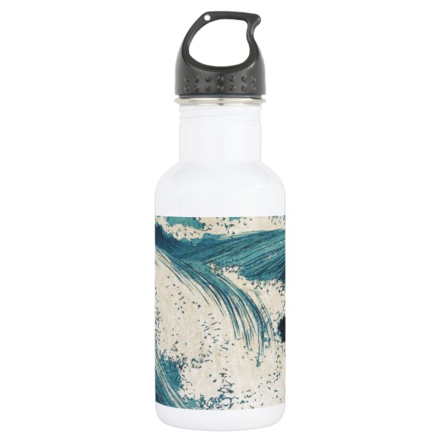 Antique Japanese Blue Waves Ocean Print 532 Ml Water Bottle (Front)