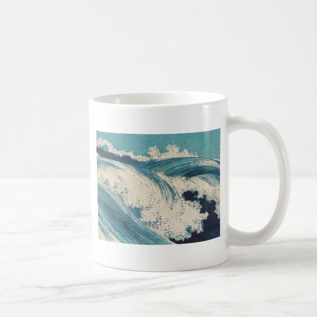 Antique Japanese Blue Waves Ocean Print Coffee Mug (Right)