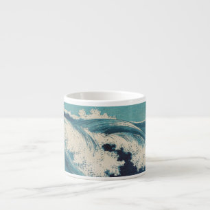 Antique Japanese Blue Waves Ocean Print Espresso Cup