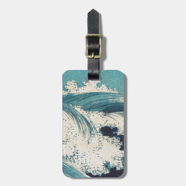 Antique Japanese Blue Waves Ocean Print Luggage Tag (Front Vertical)