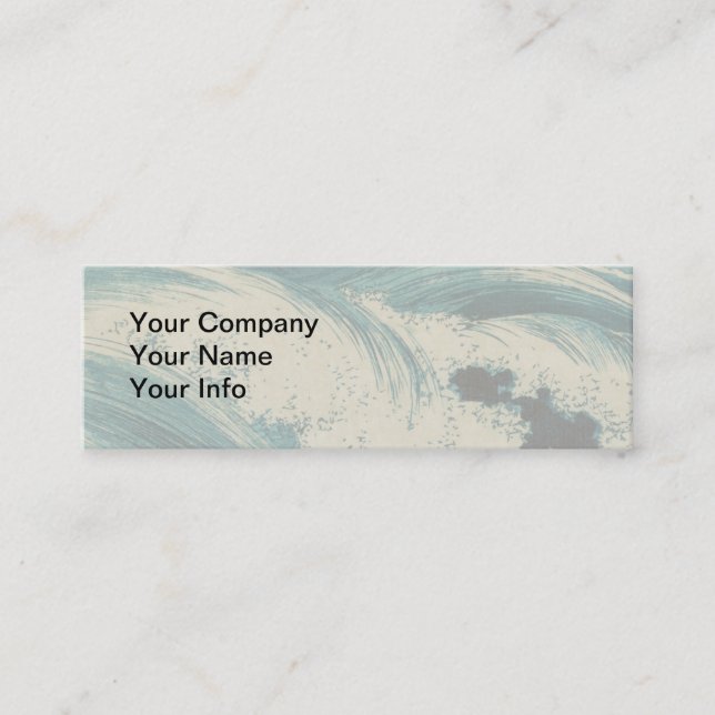 Antique Japanese Blue Waves Ocean Print Mini Business Card (Front)