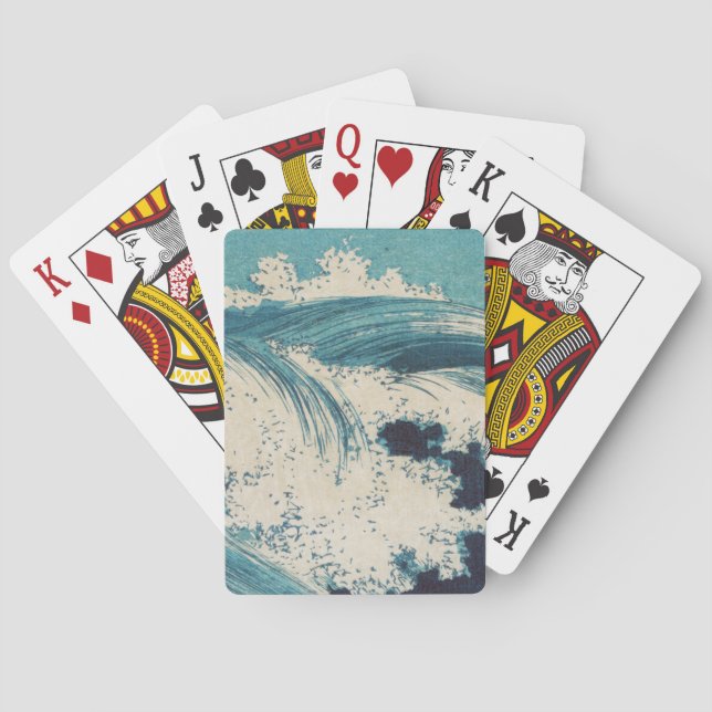 Antique Japanese Blue Waves Ocean Print Playing Cards (Back)
