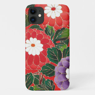 Antique Japanese Brocade Deep Red iPhone 11 Case