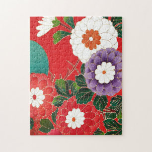Antique Japanese Brocade Deep Red Jigsaw Puzzle