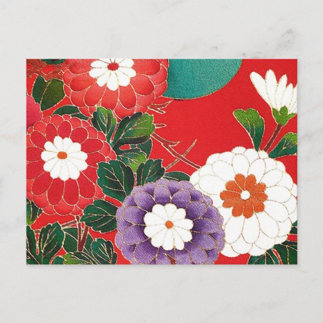 Antique Japanese Brocade Deep Red Postcard (Front)
