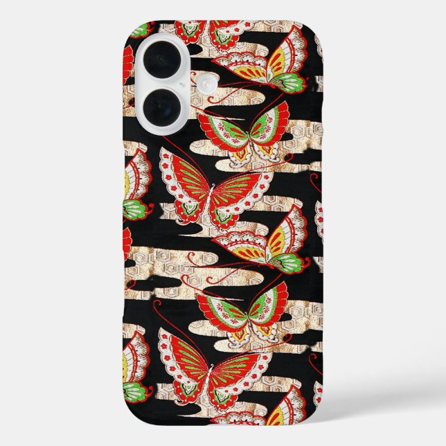 ANTIQUE JAPANESE BUTTERFLIES Red Black White Case-Mate iPhone Case (Back)