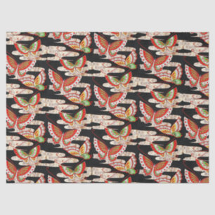 ANTIQUE JAPANESE BUTTERFLIES Red Black White Tissue Paper