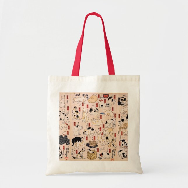 Antique Japanese Design Cats Tote (Front)