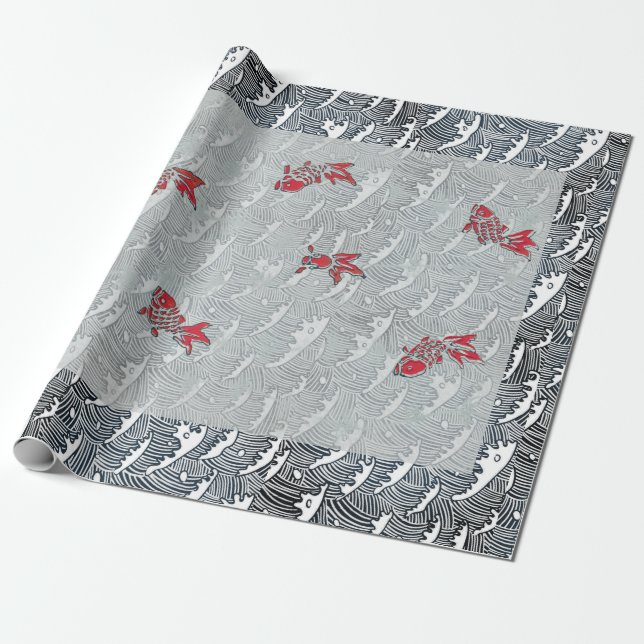 ANTIQUE JAPANESE FISH PRINT Wrapping Paper (Unrolled)