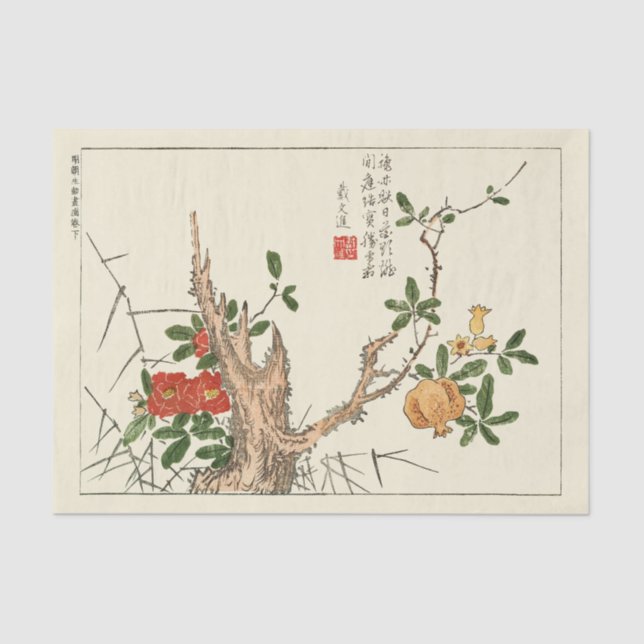 Antique Japanese Flower for Decoupage or Gifts Tissue Paper (Front)