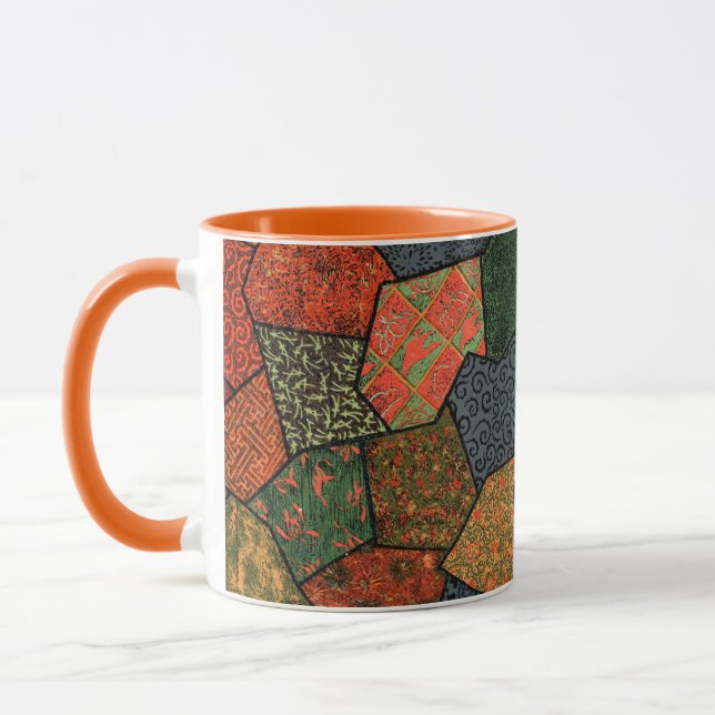 ANTIQUE JAPANESE FLOWERS,LEAVES ,GEOMETRIC FLORAL MUG (Left)