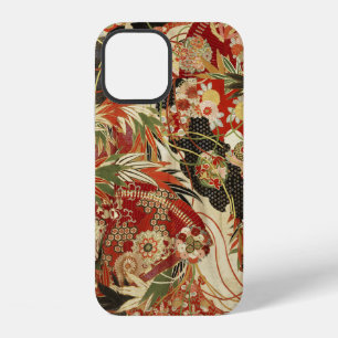 ANTIQUE JAPANESE FLOWERS Red Green Black Floral iPhone 12 Case
