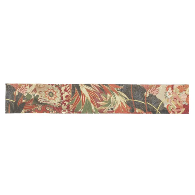 ANTIQUE JAPANESE FLOWERS Red Green Black Floral Me Long Table Runner (Horizontal)