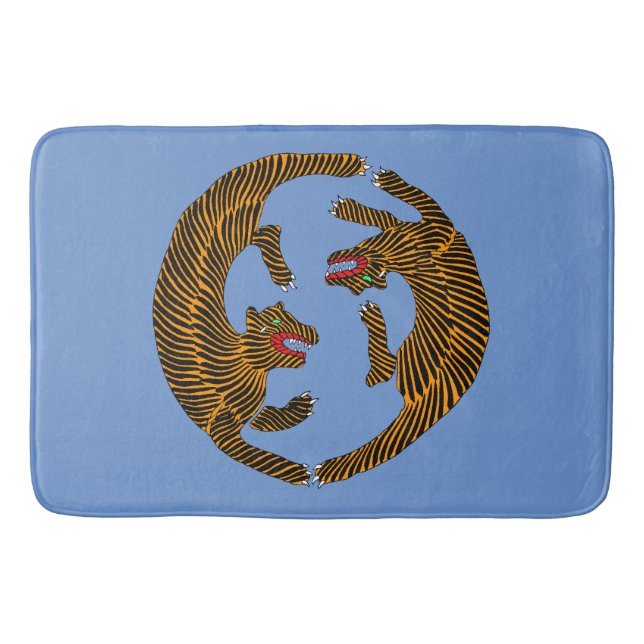 Antique Japanese Folk Art Tigers Bath Mat (Front)