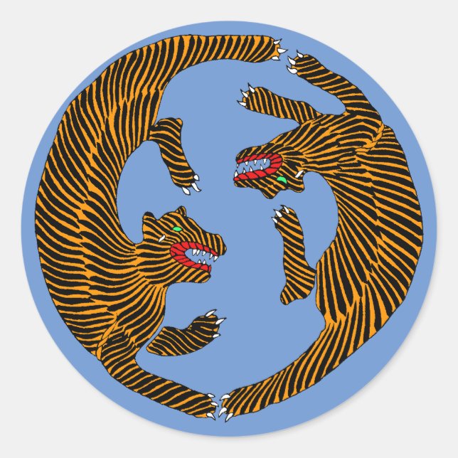 Antique Japanese Folk Art Tigers Classic Round Sticker (Front)