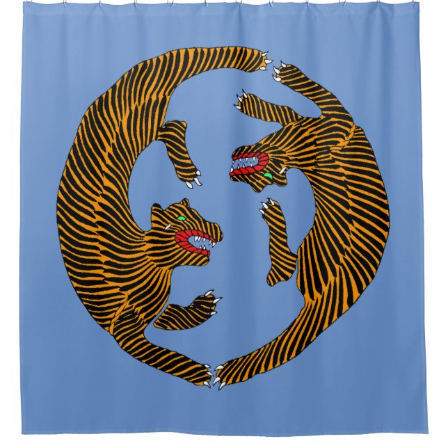 Antique Japanese Folk Art Tigers Shower Curtain (Front)