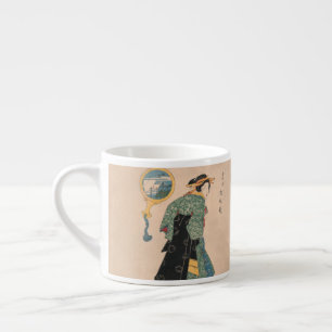 Antique Japanese Kimono Woman Ukiyo-e Woodblock Espresso Cup
