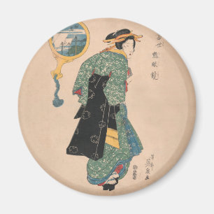 Antique Japanese Kimono Woman Ukiyo-e Woodblock Magnet