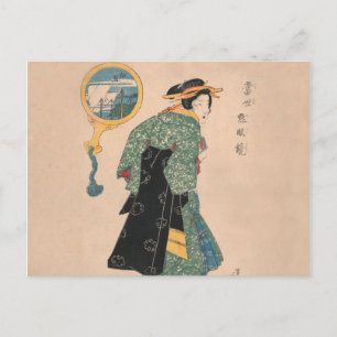 Antique Japanese Kimono Woman Ukiyo-e Woodblock Postcard