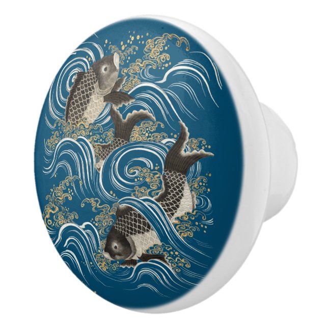 Antique Japanese Koi Fish Print Ceramic Knob (Right)
