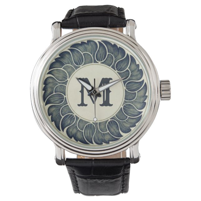 Antique Japanese leaf Ink Art Monogram Watch (Front)