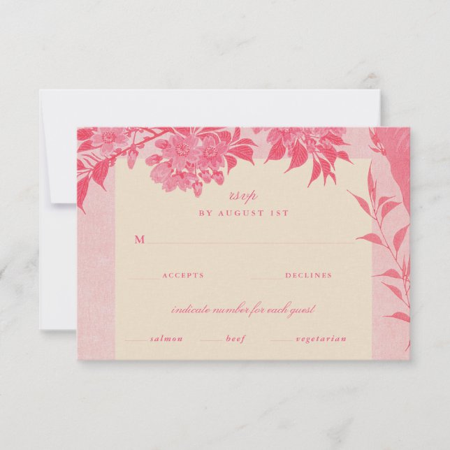 Antique Japanese Pink Cherry Blossom Rsvp Card (Front)