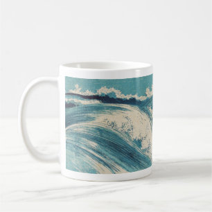 Antique Japanese Woodblock Blue Ocean Waves Print Coffee Mug