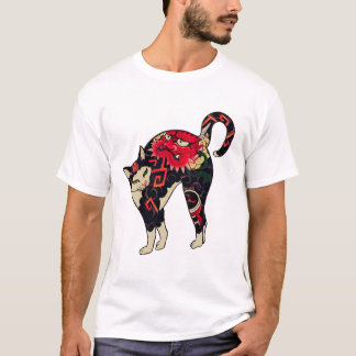 Antique Japanese Woodblock Print Cat with Flower T T-Shirt