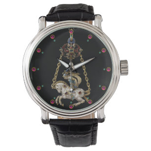 ANTIQUE JEWEL WITH GEMSTONES ,KNIGHT ON THE HORSE WATCH