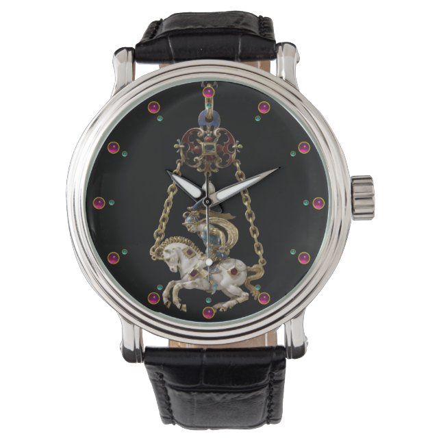 ANTIQUE JEWEL WITH GEMSTONES ,KNIGHT ON THE HORSE WATCH (Front)
