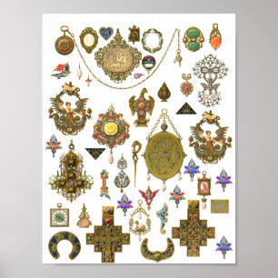 Antique Jewellery Collage Sheet Art Poster
