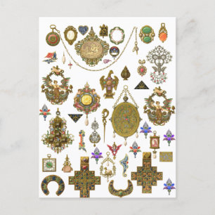 Antique Jewellery Vintage art Illustrations Faux Postcard