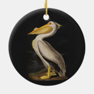 Antique John James Audubon White Pelican Coastal Ceramic Tree Decoration