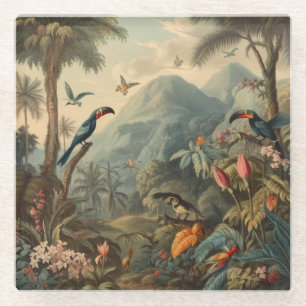 Antique Jungle Expedition Botanical Glass Coaster