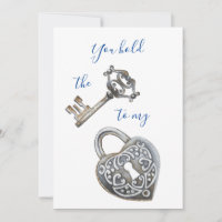Antique key and heart lock black white Valentine's