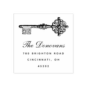 Antique Key Personalised Return Address Stamp