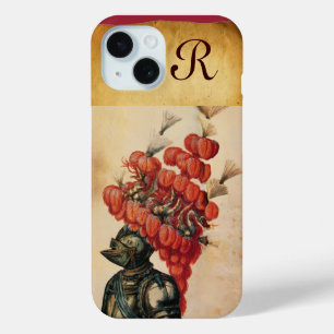 ANTIQUE KNIGHT HELMET ,DRAGONS AND RED FEATHERS iPhone 15 CASE