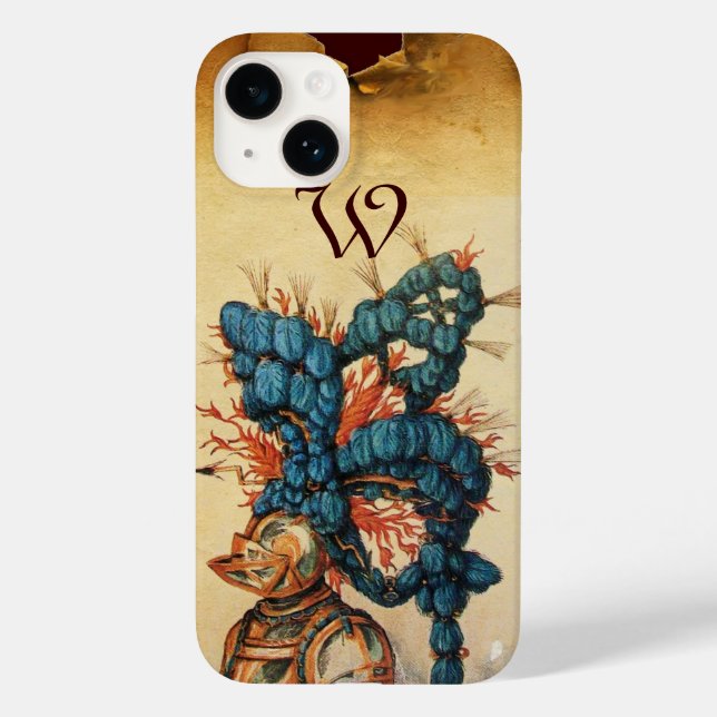 ANTIQUE KNIGHT HELMET WITH RED BLUE FEATHERS Case-Mate iPhone CASE (Back)