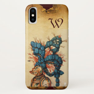 ANTIQUE KNIGHT HELMET WITH RED BLUE FEATHERS iPhone X CASE