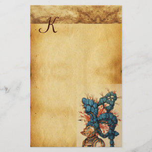 ANTIQUE KNIGHT HELMET WITH RED BLUE FEATHERS STATIONERY