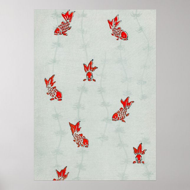 Antique Koi Goldfish Japanese Woodblock Print (Front)