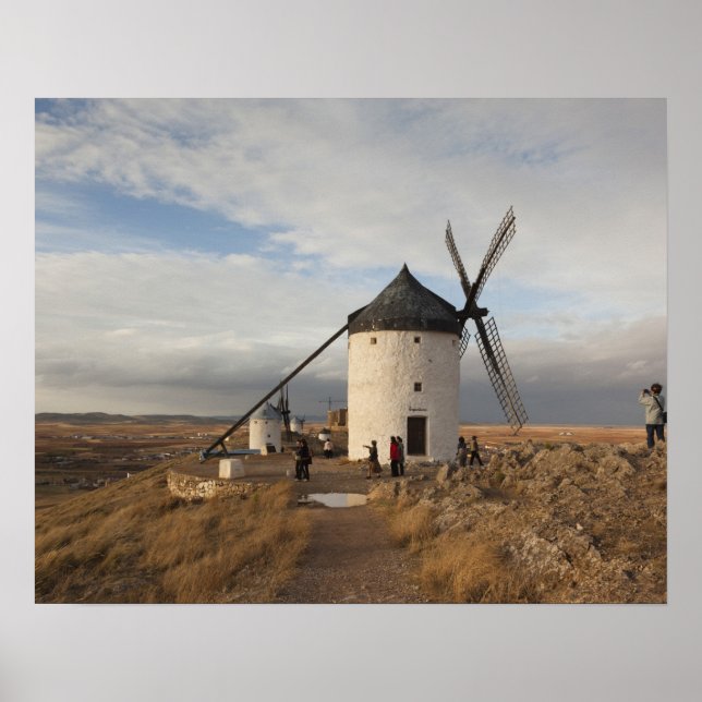 Antique La Mancha windmills, with visitors Poster (Front)