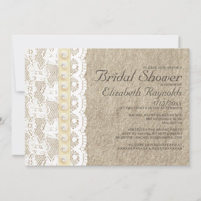 Antique Lace and Pearls Bridal Shower Invitations (Front)