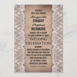 antique lace and rustic burlap wedding invitations