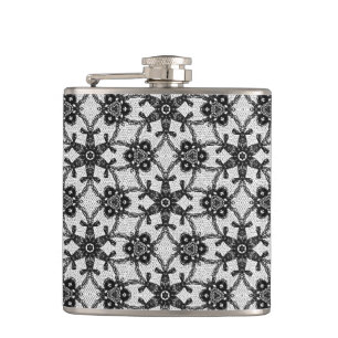Antique lace - black and white hip flask