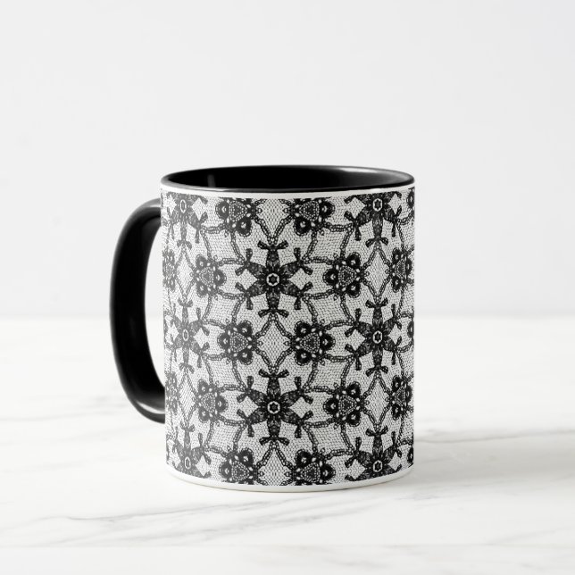 Antique lace - black and white mug (Front Left)