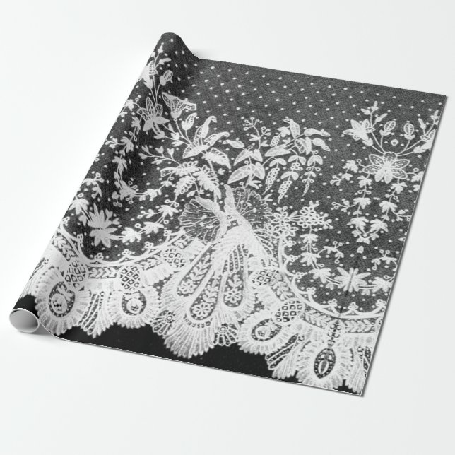 ANTIQUE LACE BLACK AND WHITE Wrapping Paper (Unrolled)
