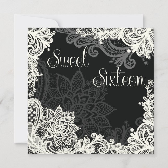 Antique Lace Black Sweet Sixteen Party Invitatio Invitation (Front)