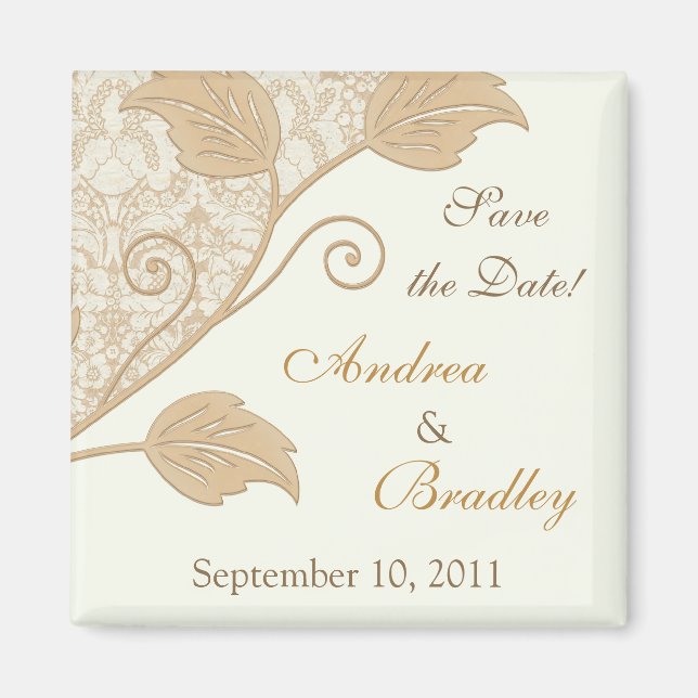 Antique Lace, Leaves Wedding Save the Date Magnet (Front)